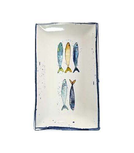 Ekilikua Home Vajilla de cerámica con dibujos de peces | Cuenco Cerámica | Plato de Cocina | Fuente Vajilla de Porcelana Vintage Diseño | Ideas de Regalos Hogar (Fuente Peces 20x13)