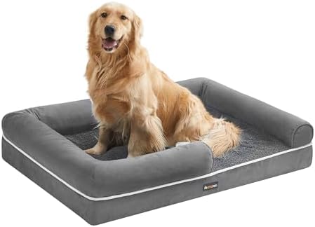 Feandrea Orthopädisches Hundebett, weiche Polsterung, 106 x 71 x 18 cm | Hundekissen, Bezug abnehmbar und waschbar, rutschfeste Unterseite, taubengrau, BLOMFY Kollektion PGW077G02