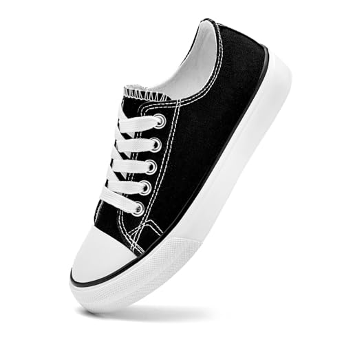 Lecapve Toddler Canvas Shoes Kids Boys Girls Low Top Sneakers Non-Slip Durable Walking Shoes Black