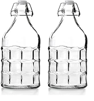IBILI - Bouteille, 1 L, Verre, Réutilisable, Modèle Aléatoire, Clair (Lot de 2)