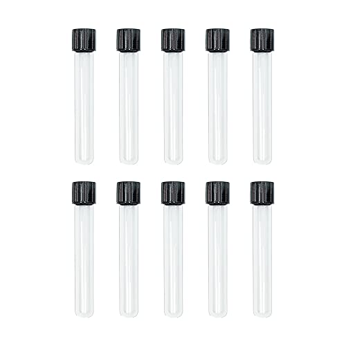 12x75mm Glass Test Tubes with Black Screw Caps, 5ml Boro Glass Test Tubes for Scientific Experiments, Candy Storage, Party and Home Decorations, Plant Propagation and Holiday Gifts, HUAOU, Pack of 10