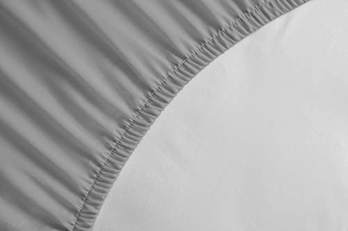 100% Cotton Fitted Sheet - 57 Thread Count - Size 140 x 190 cm - Light Grey - 30 cm Deep Weave - Soft, Breathable, Washable - Image 2