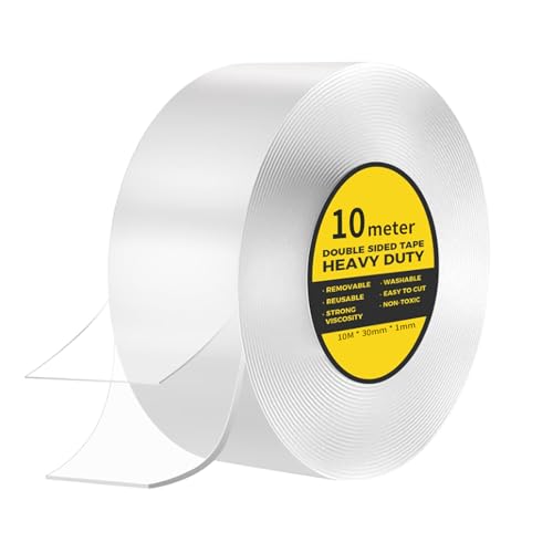 CRESZZLE 10 Meter Transparentes Doppelseitiges Klebeband Extra Stark,doppelseitiges klebeband transparent, Fotowand, Küche, Zuhause, Auto, Outdoor, Abnehmbar und Spurlos.