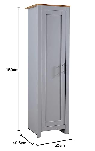 Home Source Bedroom Furniture, 1 Door Slim Wardrobe, Oak Effect Top, Grey - Image 2