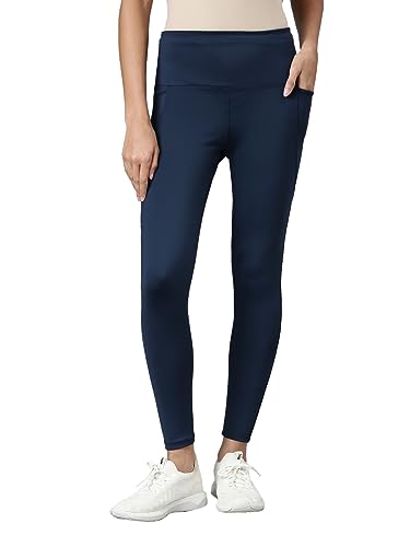 Image of GO COLORS Solid Nylon Stretch Ankle Length Training Tights | High Rise, Side Pockets