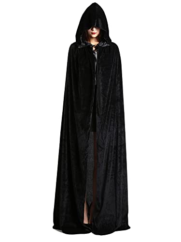 Satinior Unisex Full Length Hooded Cloak Adult Velvet Cape Halloween Party Cosplay Costume Cloak (Xl (Length: 150 Cm), Black) #TOP3