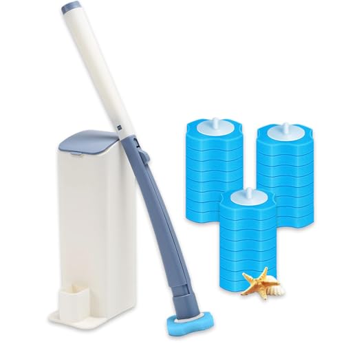 Sharemee - Toilet Disposable Brush and Holder with 24 Refills, Toilet Bowl Bathtub Cleaner Kit for Bathroom Washroom Cleaning (Blue) by Sharemee - Used condition - CA$17.97