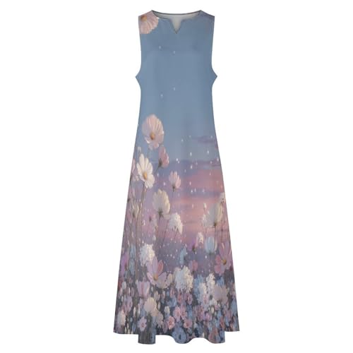 Robe lâche bleu poudré avec poches intégrées et dégradé de plantes bohème - 4