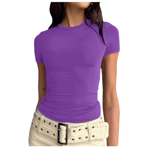 Damen Top Basic Slim Fit Tshirt Enge Y2K Crop Tops Kurzarm Rundhals Y2K Shirts Casual Athletisches Oberteile Top Teenager Mädchen Streetwear