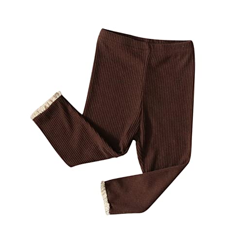 Toddler Baby Girl Solid Color Leggings Ankle Length Ribbed Knit Leggings Lace Trim Winter Warm Footless Tights