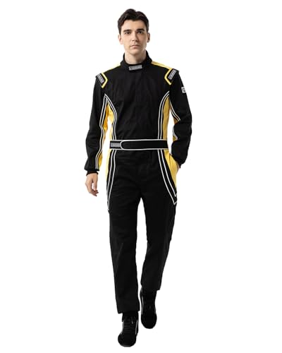 J-RACING® Racing Suit Karting Suit/Race/Rally Go Kart Auto Racing Fire SFI 3.2A/1 (Black/Yellow-L)