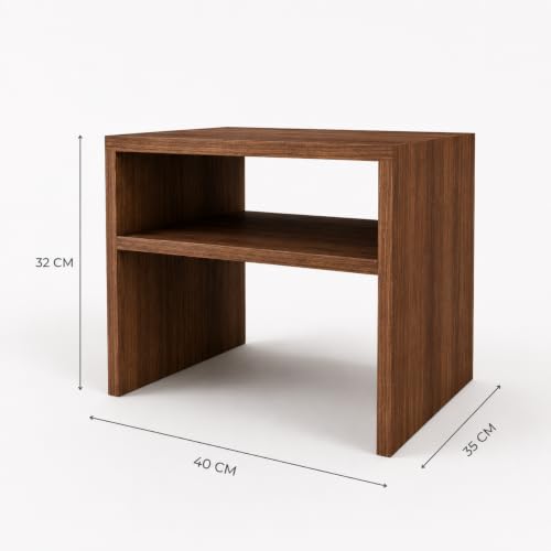 Image of ECOLINE End Table - Side Table Wooden for Bedroom and Living Room, Compact Nightstand with Shelf Storage, Small Bedside Table for Home, Modern Finish - Walnut Brown