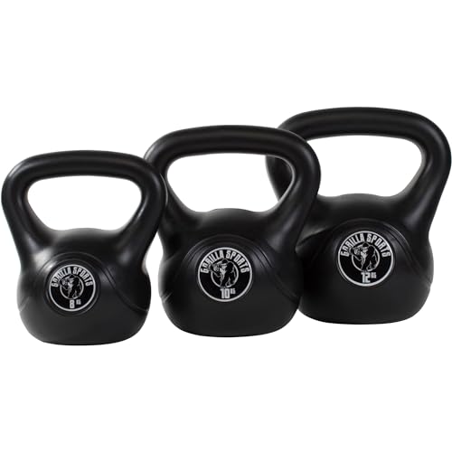 GORILLA SPORTS® Kettlebell - Einzeln 2kg - 20kg oder Set 17kg, 24kg, 30kg, 110kg, 113kg mit/ohne Ablage, Kunststoff - Kugelhantel, Kugelgewicht, Schwunghantel, Gewichten, Fitness, Krafttraining
