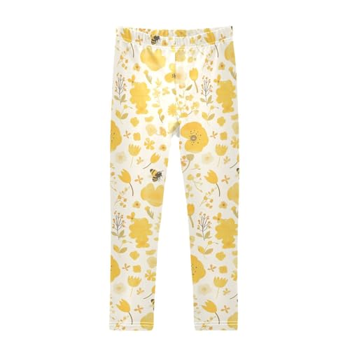 KLL Embroidery Bee Butterfly Flowers Watercolor Toddler Girls Legging Stretchy High Waisted Workout Pants Sports