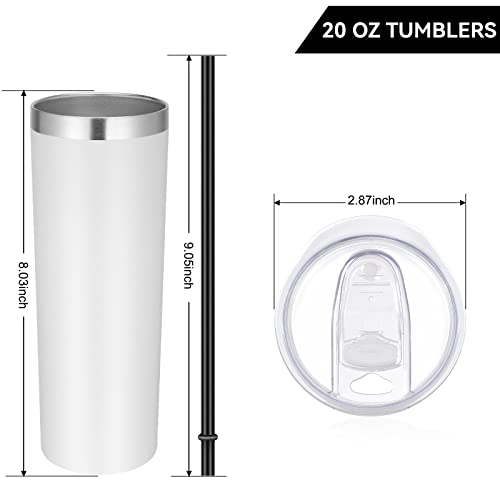 VEGOND Stainless Steel Tumblers Bulk 12 Pack, 20 oz Vacuum Insulated Skinny Tumblers with Lids and Straws, Double Wall Coffee Mug, Travel Water Cup, White by VEGOND - Image 4