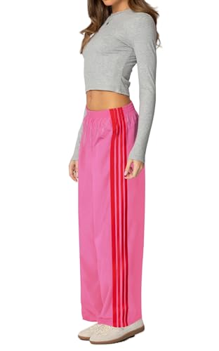 Seyurigaoka Women Side Striped Pants Wide Leg Stretchy Track Pants Elastic Waisted Striped Sweatpants2