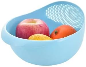 Colador plástico para lavar arroz, porotos, frutas o verduras, cesta de cocina tamaño grande. (Rosado)