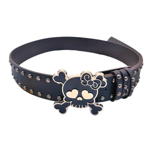 Skull Buckle PU Belt For Women 2000s Subcultures Rivets Studded Waist Belt For Teenager Waiststrap For Pants