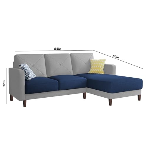 Image of Baloney RHS 4 Seater L Shape Sofa Set for Living Room (Blue Grey Fabric) Premium Fabric Sofa