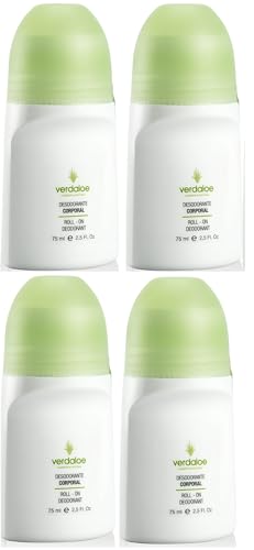 Desodorante Roll-On Aloe Vera (Pack 4 x 75ml) | Protección Larga Duración Hombre & Mujer, Bactericida | 20% Aloe Natural, Sin Parabenos, No Irritante Piel Sensible, Vitamina E