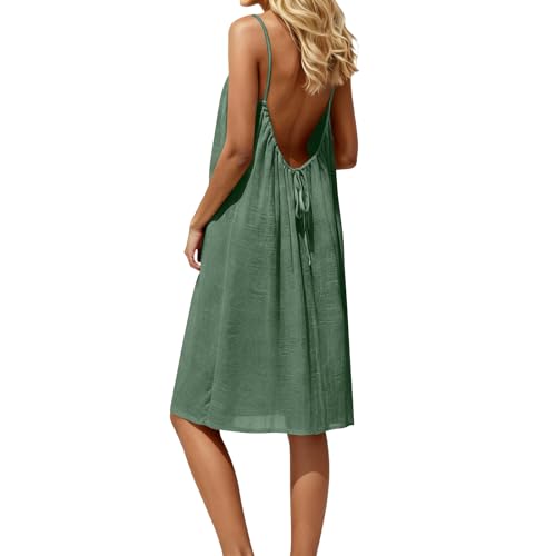 MOKBAY Robe Dos Nu Femme À Bretelles Robe Ete Courte Fluide Robes D'intérieur Robes Vert Clair Dress sans Manche Courtes Vetement Femme Grande Taille Vert...