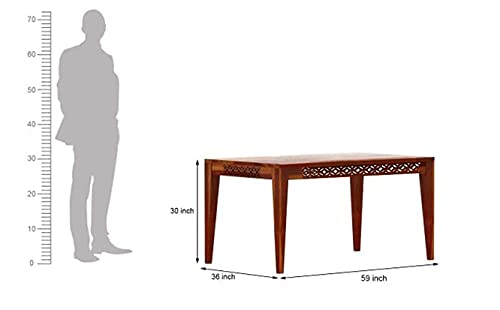 Image of Solid Sheesham Wood Dining Table Set with 6 Cushion Chairs for Home Dining Room Wooden 6 Seater Dinner Table for Living Room Hotels Restaurants - Honey Finish