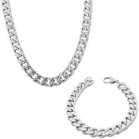 EIHI Collar y Pulsera de Acero Inoxidable, Cadena de Plata para
