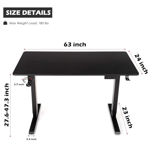 OUTFINE Heavy Duty Dual Motor Height Adjustable Standing Desk Electric Dual Motor Home Office Stand Up Computer Workstation with (Black, 63") Assembled Desktop Load up to 220lbs