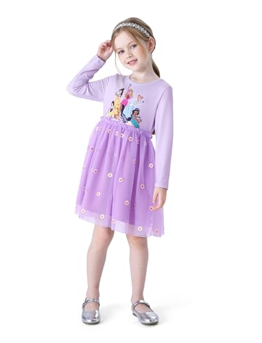 Disney Frozen Elsa Princess Cinderella Ariel Jasmine Rapunzel Baby/Toddler Dress, Ruffle Long-Sleeve Mesh Overlay Tulle Dress