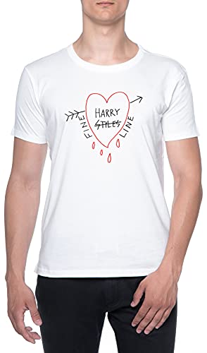 Harry Fine Line Heart Hombres Camiseta De Manga Corta Blanco Cuello Redondo Men T-Shirt White Round...