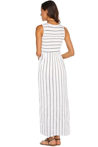 Image of Hount Women's Summer Sleeveless Striped Flowy Casual Long Maxi Dress with Pockets