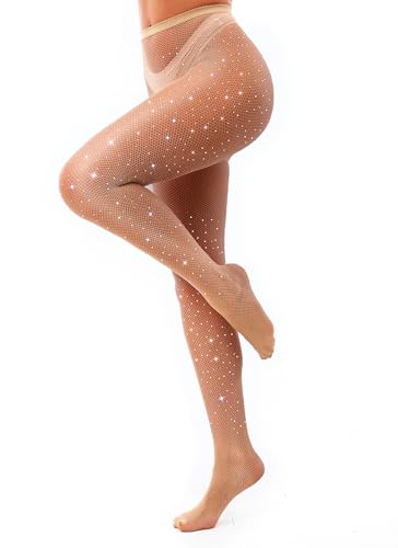 VEBZIN Sexy Sparkly Fishnets Stockings Jeweled High Waist Fishnet Tights for Women Rhinestone Party Pantyhose2