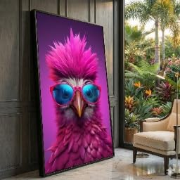 Tableau oiseau rose pour dynamiser un mur blanc triste déco murale moderne