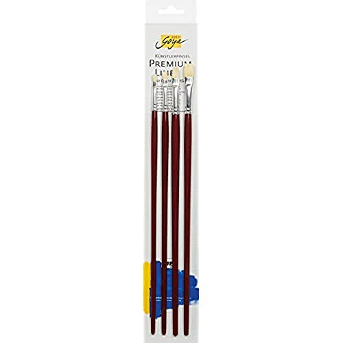 KREUL 44240 - Solo Goya Set de pinceaux d'artiste soie, pour la peinture professionnelle Ă l'huile, 4 pinceaux plats en tailles 2, 6, 8 et 10
