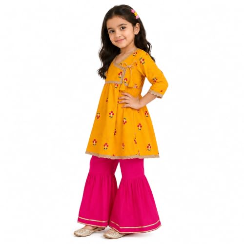 Image of LITTLE GINNIE Girls Kurta Sharara Set | Traditional Ethnic Wear for Kids