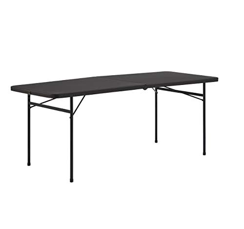 Mainstay's 6' Fold-in-Half Table, Rich Black - Folds for Easy
