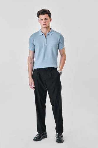 Image of SNITCH Men's Polo T-Shirt | Textured Design & Zipper Closure | 100% Cotton Fabric, Breathable & Durable | Regular Fit, Casual Wear