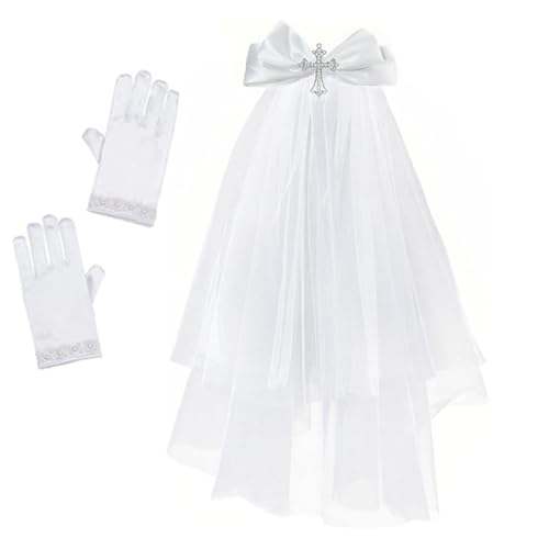 First Communion Veil Cross Catholic Veil First Communion Headpiece Headwear White Gloves Set