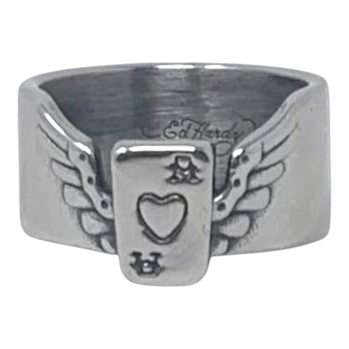 ED HARDY Men's Silver Tone Stainless Steel Ring with...