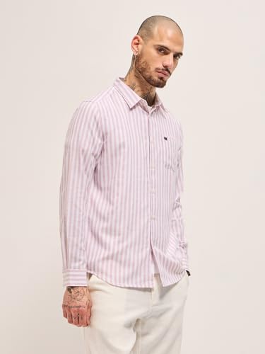 Image of THE BEAR HOUSE Men's Cotton Striped Slim Fit Shirt