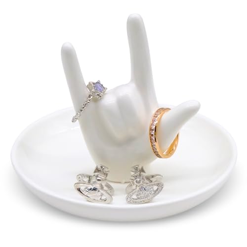 Porte Bague, Plateau à Bijoux en Céramique, Support Main Décoratif pour Bagues Colliers Boucles d’Oreilles, Rangement Bijoux pour Chambre, Coiffeuse ou...