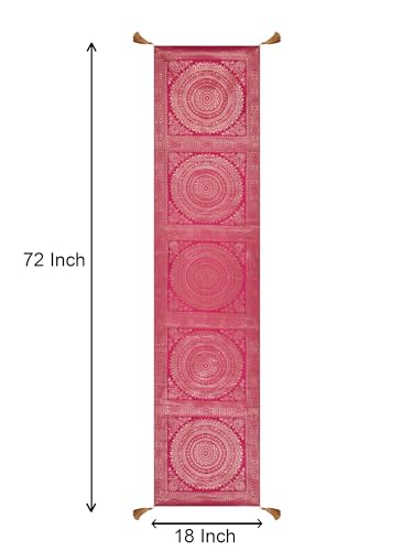 Image of Diwali Decor Brocade Jacquard Silk Table Runner Long Runner for Dinning & Centre Table Mandala Print 72 x 16 Inches (Pink)