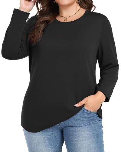 HLTPRO Long Sleeve Shirts for Women - Plus Size Workout Athletic Yoga Casual Crewneck Oversized Trendy Tops for Gym