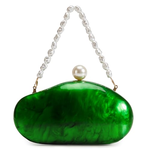 Image of Huralona Acrylic Evening Clutch Purses for Women Shell Handbag Chic Clutch Bag With Baroque Irregular Pearl Chain Strap