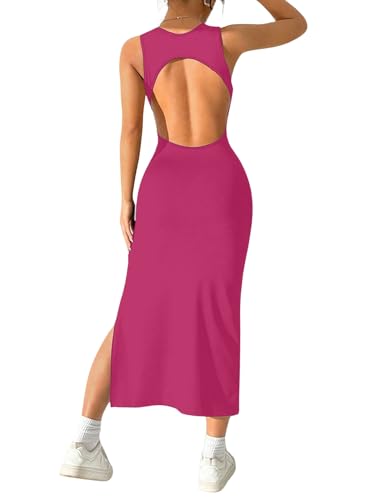 Image of Aahwan Women Bodycon Black Solid Simple Sleeveless Fish Tail Hem Backless Dress