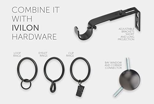 Ivilon Drapery Window Curtain Rod - End Cap Style Design 1 Inch Pole. 72 To 144 Inch Color Black #TOP4