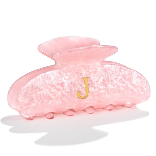 Image of LILIE&WHITE Acrylic Letter Hair Clips For Women Stylish J Monogram Hair Claw Alphabet Hair Clip Fashion Glitter Claw Clips Elegant And Durable Hair Accessory Large Hair Clips Pink J