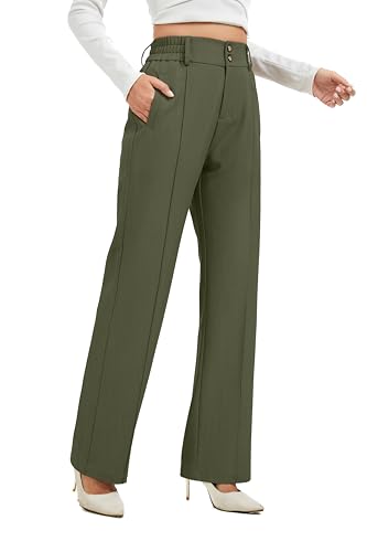 FUNYYZO Wide Casual Pants Women's High Elastic Waisted Business Work Trousers Long Straight Suit Pants4