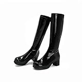 Mid Calf Stiefel für Frauen Chunky High Heels Platform Boots Mode PU Leder Solid Color Cosplay Kleid Stiefel.