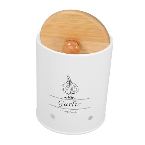 Cabilock Garlic Keeper for Kitchen Counter Garlic Holder Storage Jar Multi-functional Garlic Pot Easy Open Lid for Home and Restaurant